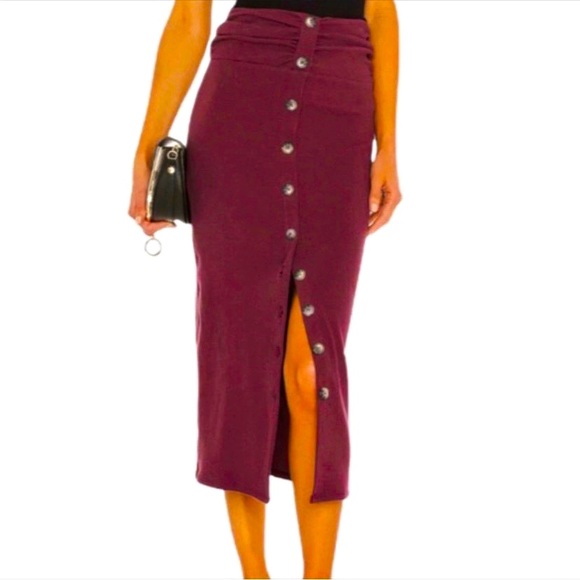 House Of Harlow 1960 Deep Burgundy Knit Midi Skirt With Buttons, Size Medium - Picture 1 of 13